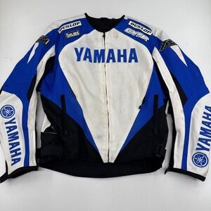 Yamaha Moto GP Racing Motorcycle Jacket MENS White Blue Full Zip Back Armour XL